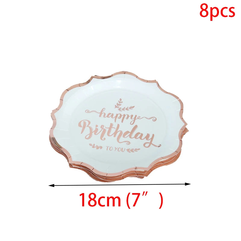 Rose Gold Party Disposable Tableware Set Paper Plate Cup for Wedding Birthday Party Decoration Baby Shower Bachelorette Party