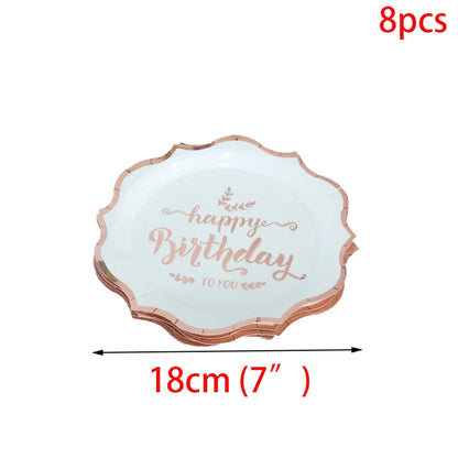 Rose Gold Party Disposable Tableware Set Paper Plate Cup for Wedding Birthday Party Decoration Baby Shower Bachelorette Party