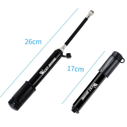 WEST BIKING 100Psi Mini Bike Pump Aluminum Alloy Bicycle Hand Air Pump Tire Inflator Schrader Presta Valve MTB Road Cycling Pump