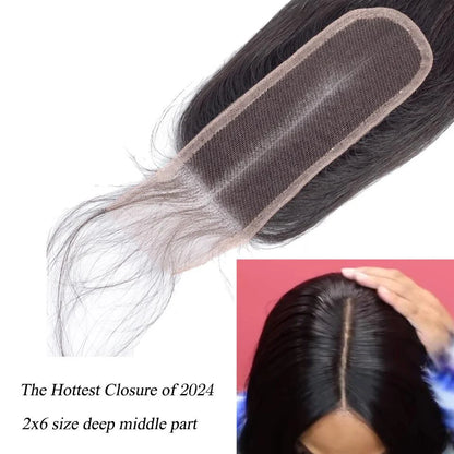 Queenlike Straight Human Hair Bundles with Closures Brazilian Raw Hair Weave Bundles With 2x6 Deep Kim Closure And Bundles