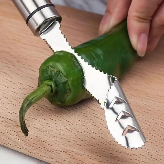 Stainless Steel Household Tiger Skin Green Pepper Cut Pepper To Core Seeded Vegetable Slicer Tomato Core Remover Deseeder Tool