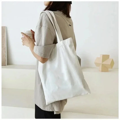 Large Capacity Black White Canvas Shoulder Tote Bag Folding Eco Cotton Handbag Reusable DIY Shoulder Bag Shopping Bag