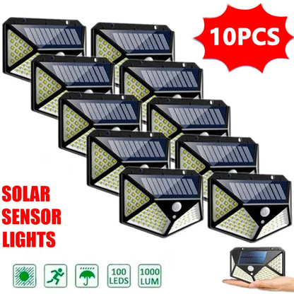 1/2/4/6/10Pcs 100 LED Wall Lights Outdoor Solar Lamp PIR Motion Sensor Solar Powered Sunlight Street Light for Garden Decoration