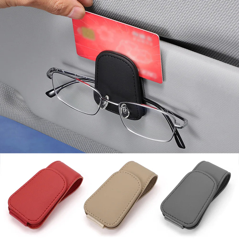 Universal Car Auto Sun Visor Eyeglass Hanger Clip Leather Glasses Holder Magnetic Multi-Function Automobile Accessories Storage