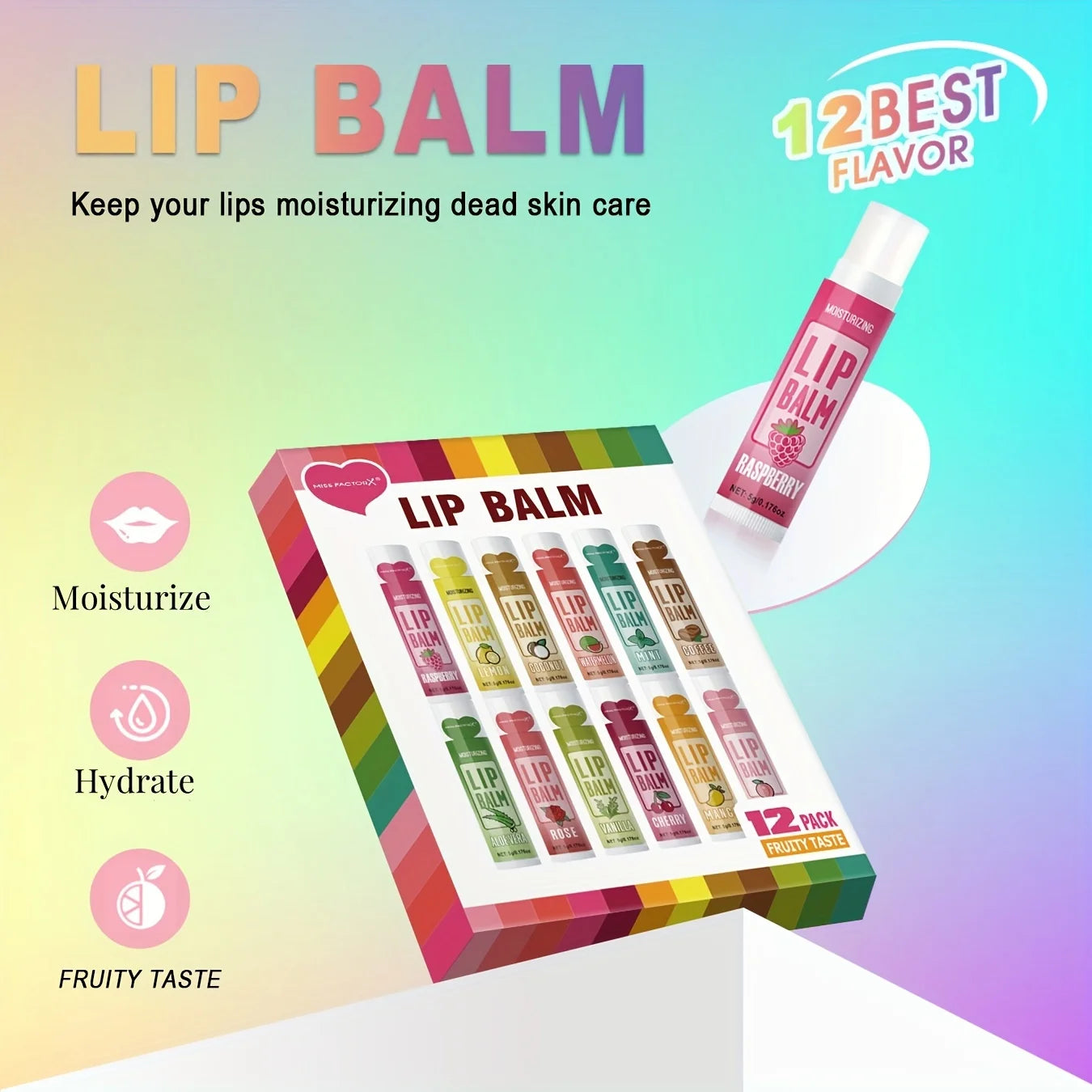 12 PCS/gift lip balm set 5g Deep Moisturizing and long-lasting moisturizing exfoliating to create hydrated lips