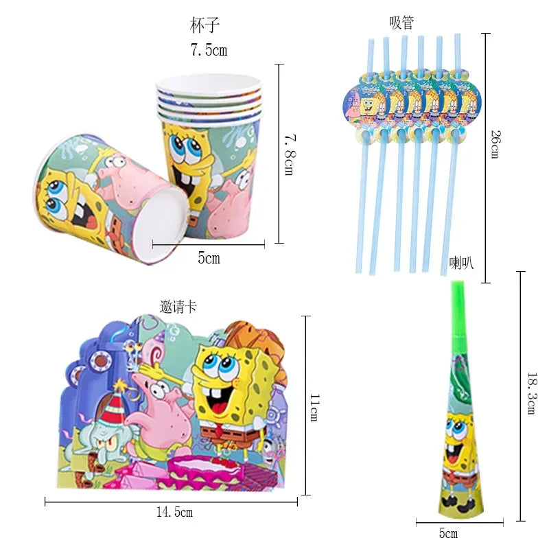 Cartoon Spongebob Theme Kids Birthday Plates Cups Napkins Disposable Tableware Supplies child Baby Birthday Party Decoration Set