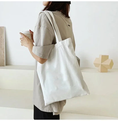 Large Capacity Black White Canvas Shoulder Tote Bag Folding Eco Cotton Handbag Reusable DIY Shoulder Bag Shopping Bag