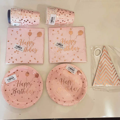 Rose Gold Party Disposable Tableware Set Paper Plate Cup for Wedding Birthday Party Decoration Baby Shower Bachelorette Party