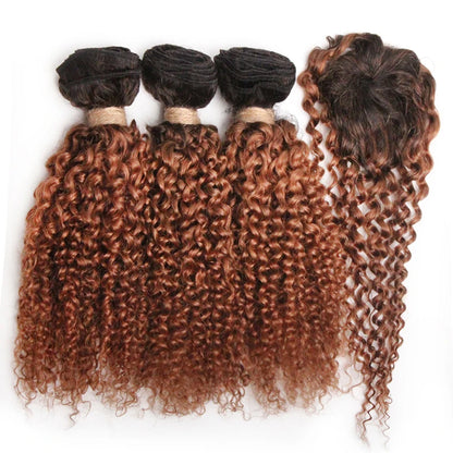 Kinky Curly Bundles With Closure Natural Human Hair Bundles Short Indian Hair Bundles With Circular Closure