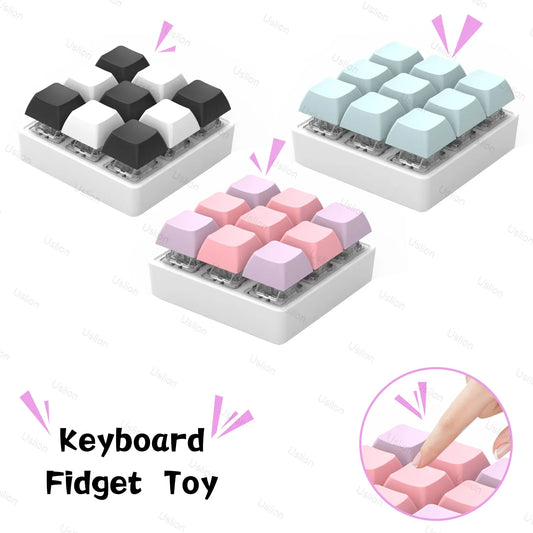 9 Keys Keyboard Key Toy Party Stress Relief DIY Fidget Button Keycap Fidget Keychain Keyboard Keychain Toys Finger Keyboard