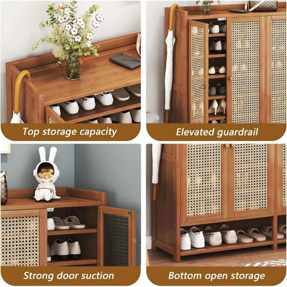 8 Tier Bamboo Shoe Storage Cabinet with Doors, 38-40 Pairs Shoe Rack for Closet,  Shoe Storage Cabinet for Hallway Living Room