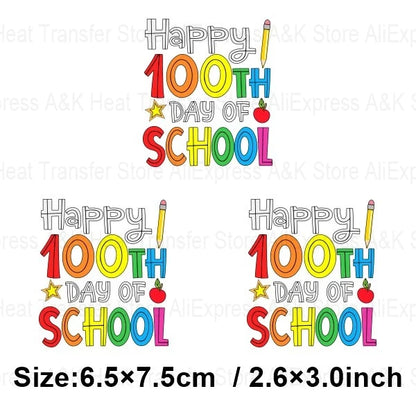 100 Days Of School Kids Thermo Stickers T-Shirt Diy Dinosaur Apple Owl Heat Transfer Boy Girls Iron On Heat Patch Decals