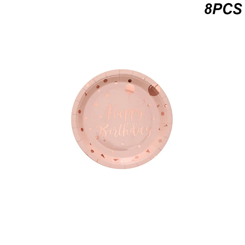 Rose Gold Party Disposable Tableware Set Paper Plate Cup for Wedding Birthday Party Decoration Baby Shower Bachelorette Party