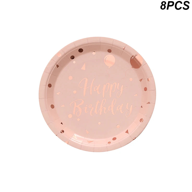 Rose Gold Party Disposable Tableware Set Paper Plate Cup for Wedding Birthday Party Decoration Baby Shower Bachelorette Party