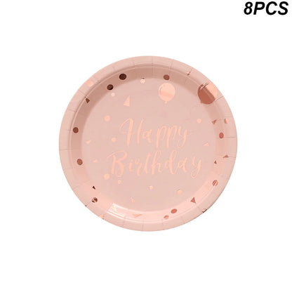 Rose Gold Party Disposable Tableware Set Paper Plate Cup for Wedding Birthday Party Decoration Baby Shower Bachelorette Party