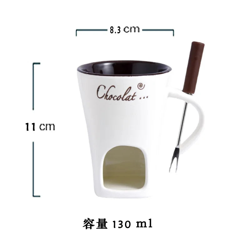 European Candle Cup Cheese Chocolate Melting Ceramic Mug Heating Food Ceramic Mug with Fork Creative Coffee Mug Tableware 130ML