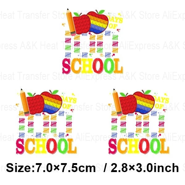 Happy 100 Days of School Heart Transfer Patches Iron On Clothing Kids Boy Rainbow DIY Washable Patches On Clothes Decals Decor