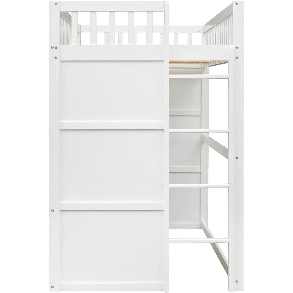 House Loft Bed Twin Kids Playhouse Bed, Solid Wood Loft Bed Frame with Window and Ladder, for Girls Boys (Twin Size, White)