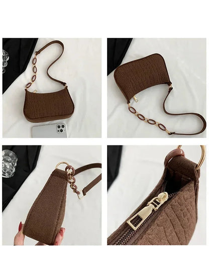 Wool Fiber Small Square Bag New Korean Style Fashion Stone Pattern Shoulder Creative Bag for Women