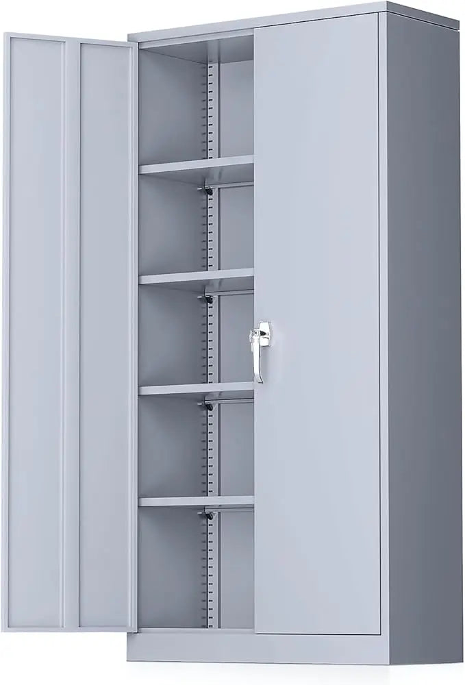 Steel Storage Cabinet 72" Locking Metal Garage Storage Cabinet with 4 Adjustable Shelves, 2 Doors and Lock for File, Office