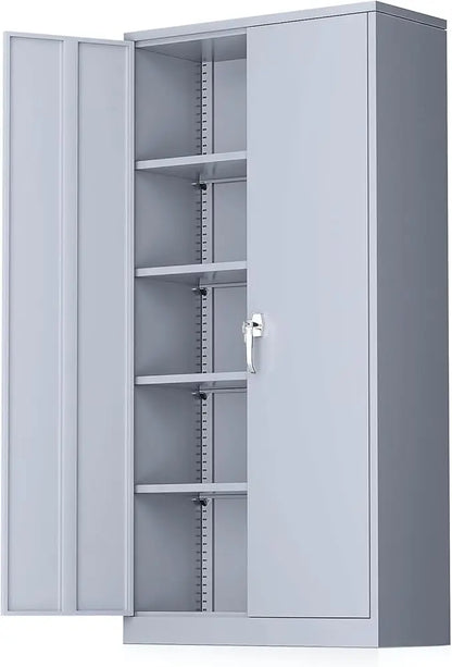 Steel Storage Cabinet 72" Locking Metal Garage Storage Cabinet with 4 Adjustable Shelves, 2 Doors and Lock for File, Office