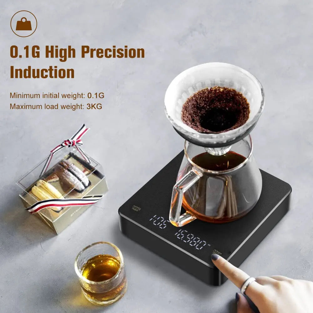 Digital Coffee Scale with Timer LED Screen Espresso USB 3kg Max.Weighing 0.1g High Precision Measures in Oz/ml/g Kitchen Scale