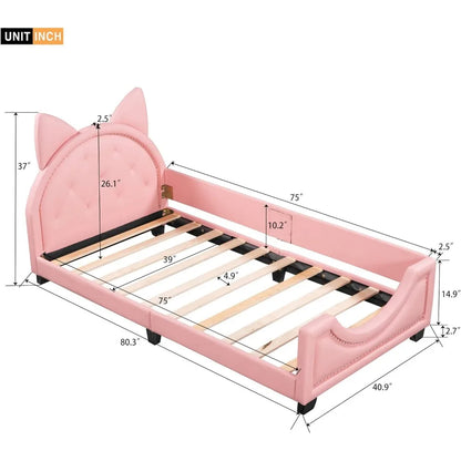 Bed Frame, Twin Size Wood Platform Bed Frame, with House-Shaped Headboard for Boys Girls Kids Toddle, Children Beds