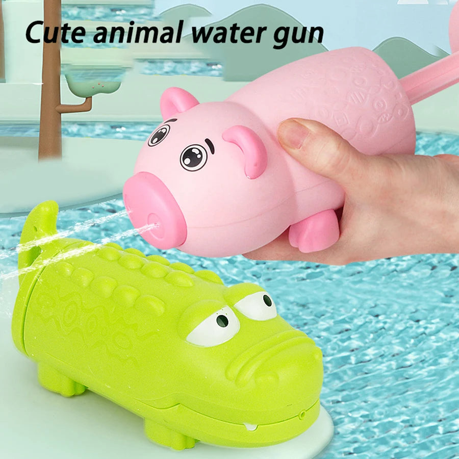 Kids Pull-Out Water Gun Toys For Children Shark Cartoon Design Summer Play Beach Watergun Sprinkler Bathroom Shower Bath Toys