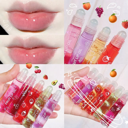 Roll-On Lip Oil, Moisturizing and Hydrating Lip Gloss, Nourishing Lip Balm Liquid for Smooth and Soft Lips, Long-Lasting Shine