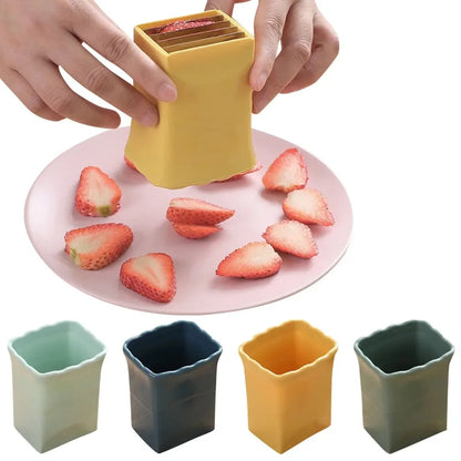 Mini Fruit Slicer Cup Egg Slicer Strawberry Steel Cutter Banana Slicer Kitchen Gadget for Quickly Making Fruit Vegetable Salad