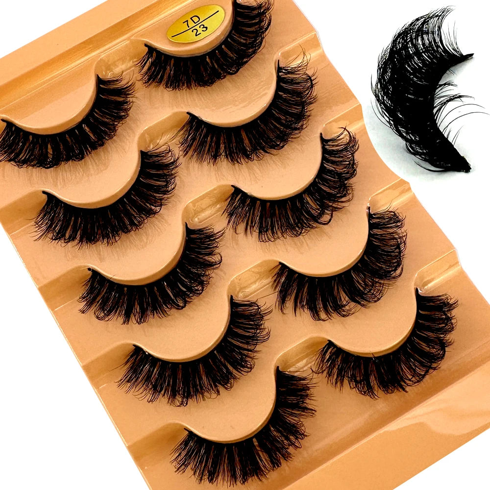 Cat Eye Eyelashes 3D Natural False Lashes D Curl Fluffy Soft Cross 5 Pairs Manga Lashes Wispy Natural Eyelash Extension Makeup