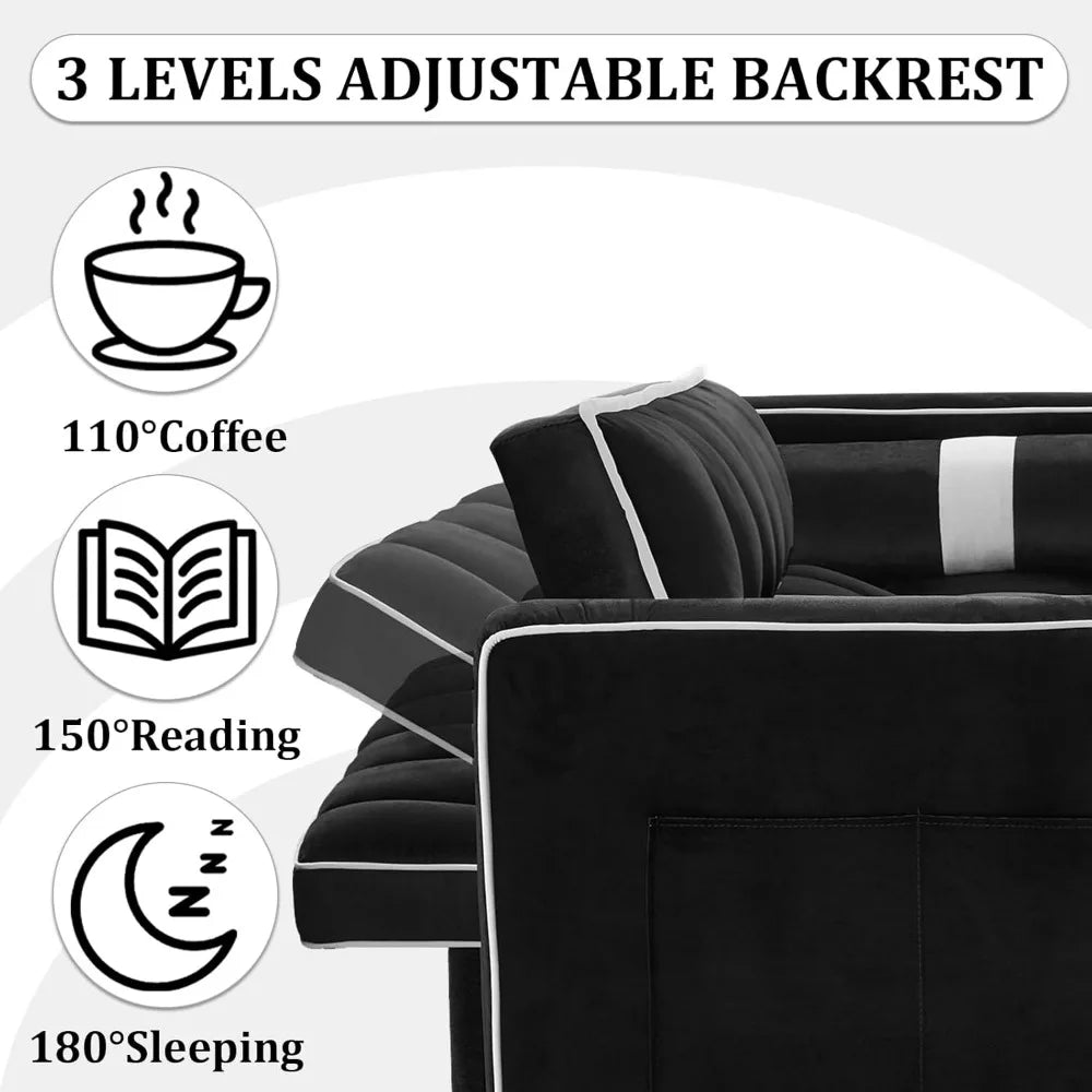 3 in 1 Pull Out Convertible Sofa Bed with USB Ports - 55" Modern Velvet Sleeper Sofa with 3 Level Adjustable Backrest, Loveseat