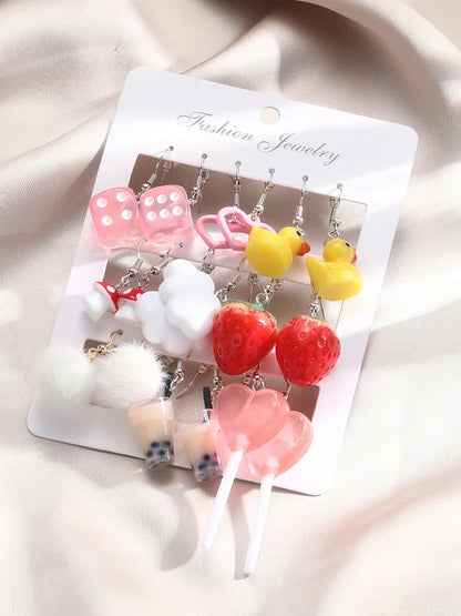 Cartoon Animal Earrings Set For Women New Y2K Girl Cute Colorful Geometric Acrylic Duck Love Drop Earrings Trendy Jewelry Gifts