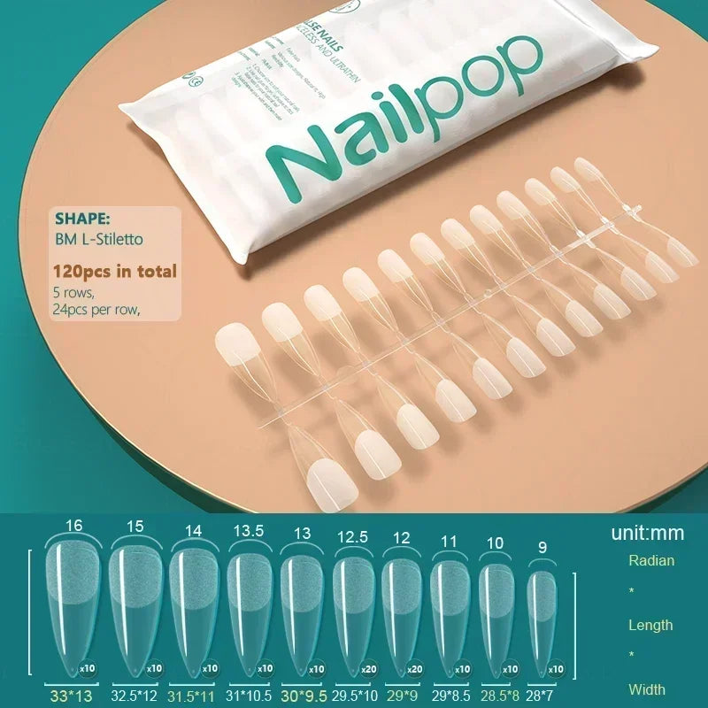 NAILPOP 120pcs Fake Nails Full Cover Press on Nails Coffin Soft Gel American Pose Capsule False Nail Tips for Extension System