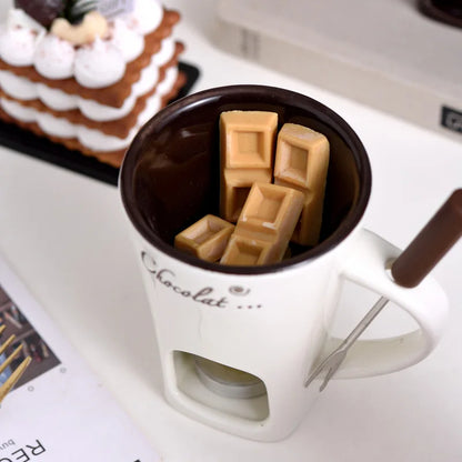 European Candle Cup Cheese Chocolate Melting Ceramic Mug Heating Food Ceramic Mug with Fork Creative Coffee Mug Tableware 130ML