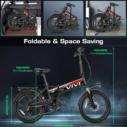 QVivi , 20" Folding Bike Peak 750W Ebikes for Adults, 21.7MPH Foldable Ebike Electric Bicycle with 48V Remo