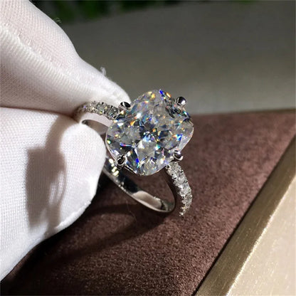 Original 3 Carats Moissanite Gemstone Real 14 K White Gold color Ring for Women Classic Oval Shape Bizuteria Ring Female