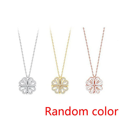 Heart Shaped Four Leaf Clover Pendant Necklace Silver Gold Jewelry Zircon Women Love Clavicle Chain Gifts Openable ChokerJewelry