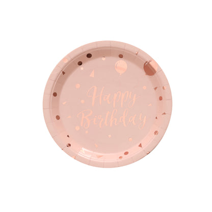 Happy Birthday Decorations Rose Gold dot Disposable Tableware Paper Plates Cup baby shower Girl Kids Adult Birthday Party Decor