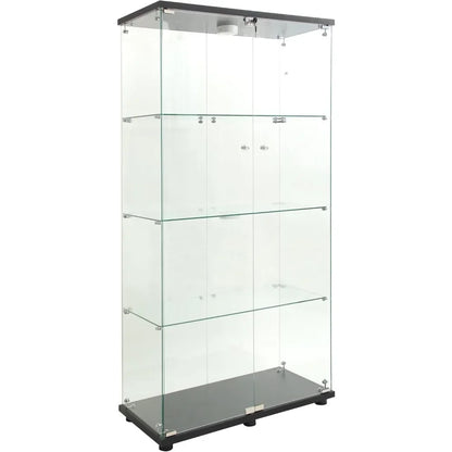 Display Cabinet, 64.5" H 4-Shelf LED Lights Glass Display Cabinet with Double Door, Modern Curio Cabinet Collection Display Case