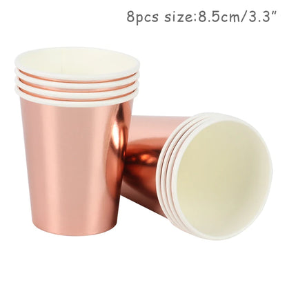 Rose Gold Party Disposable Tableware Set Paper Plate Cup for Wedding Birthday Party Decoration Baby Shower Bachelorette Party