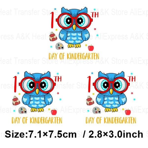 100 Days Of School Kids Thermo Stickers T-Shirt Diy Dinosaur Apple Owl Heat Transfer Boy Girls Iron On Heat Patch Decals