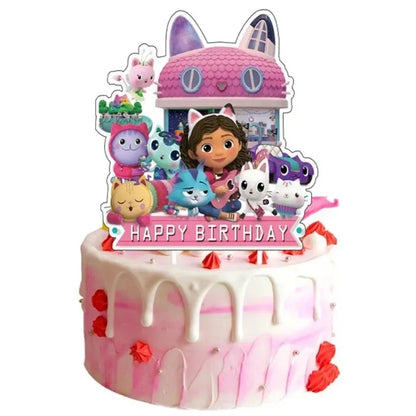 Disney Children's Birthday Party Decorative Products Gabby Doll House Theme Flag Pulling Balloon Disposable Tableware