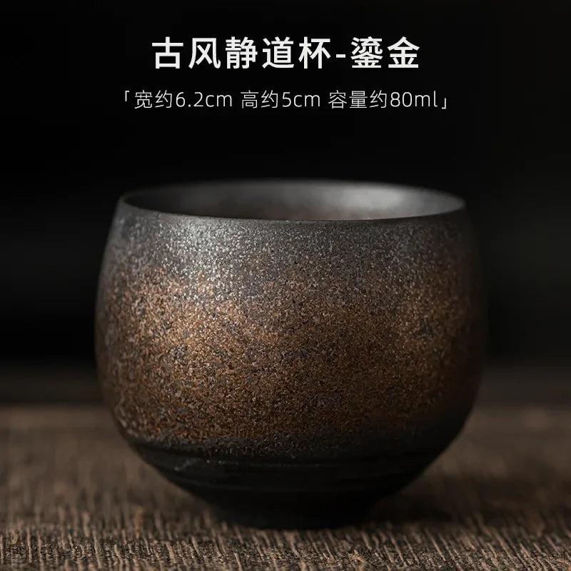 Japanese Handmade Rough Pottery Tea Cup Ceramic Kung Fu Tea Set Single Cup Antique Style Quiet Path Antique Craftsmanship Gift