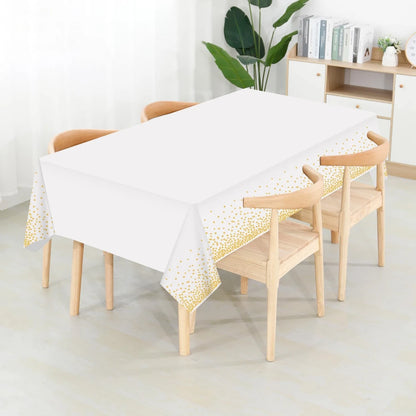 137x274cm Disposable White Tablecloths Rectangle Gold Dot Waterproof Party Table Covers for Birthday Wedding Party Decorations