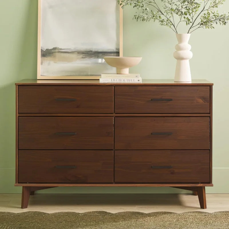 Walker Edison Modern 6-Drawer Dresser Bedroom Storage Organizer, 52 Inch, Walnut Finish