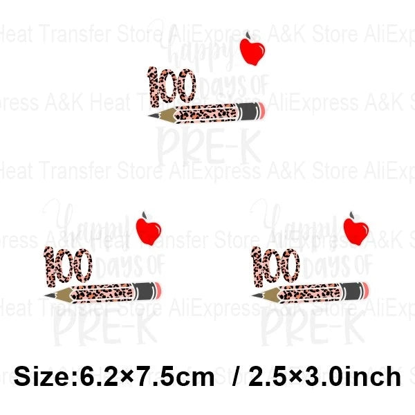 Happy 100 Days of School Heart Transfer Patches Iron On Clothing Kids Boy Rainbow DIY Washable Patches On Clothes Decals Decor