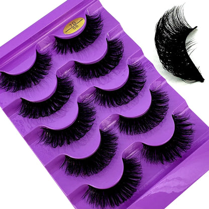 Cat Eye Eyelashes 3D Natural False Lashes D Curl Fluffy Soft Cross 5 Pairs Manga Lashes Wispy Natural Eyelash Extension Makeup