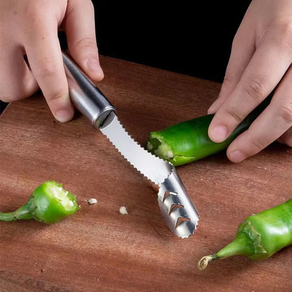 Practical Chili Pepper Core Remover Stainless Steel Green Pepper Seeded Removers Knife Kitchen Vegetable Slicer