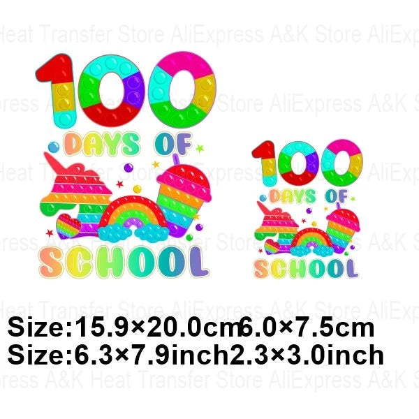 100 Days Of School Kids Thermo Stickers T-Shirt Diy Dinosaur Apple Owl Heat Transfer Boy Girls Iron On Heat Patch Decals